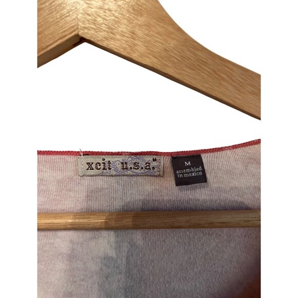 Xcit U.S.A. Floral Long Sleeve Pink Top Rhinestones Women's Size M Y2K - Picture 3 of 6